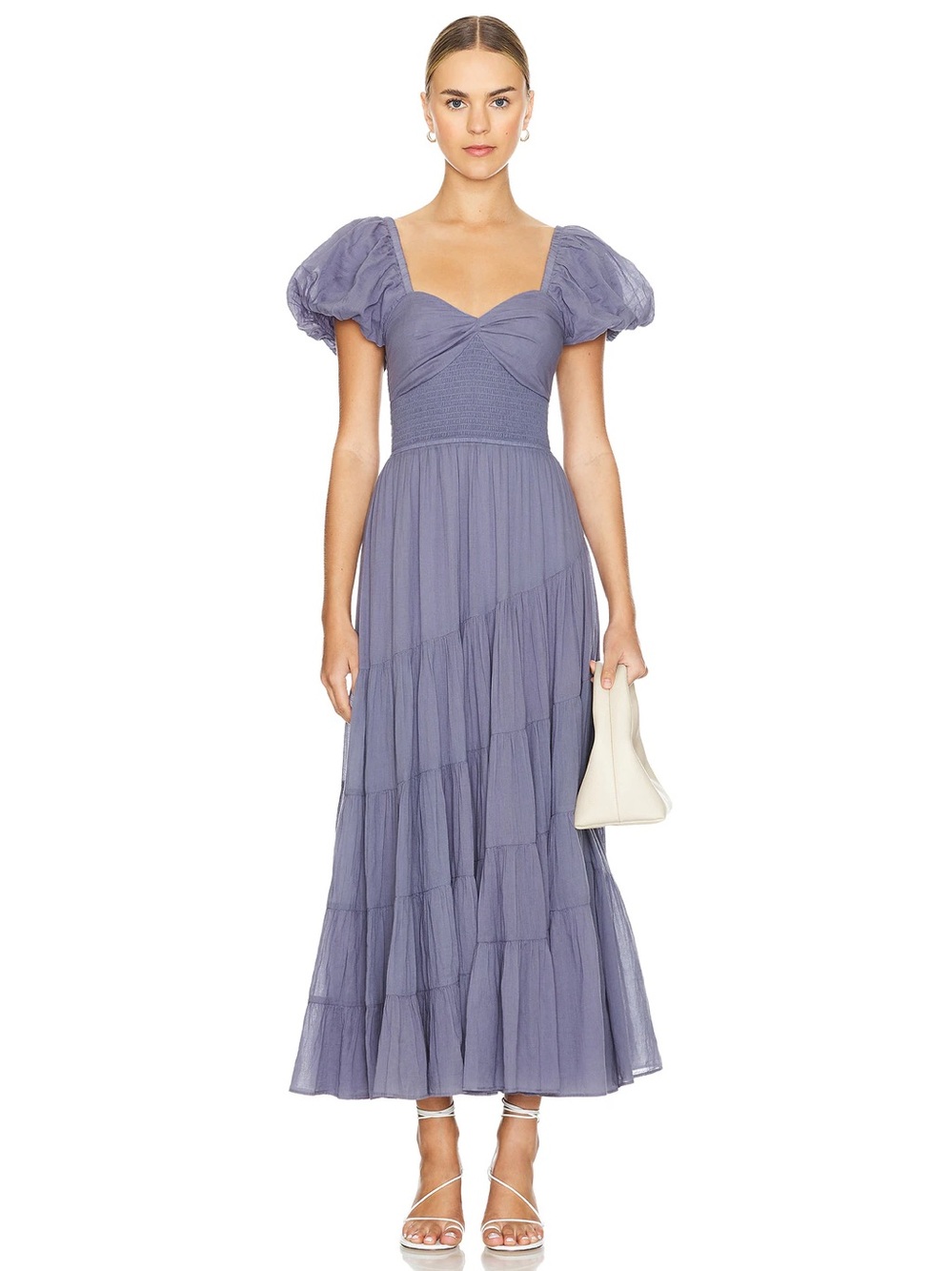 Free People Sundrenched Smocked Puff Sleeve Maxi Dress in Lavender Granite - Picture 16 of 16
